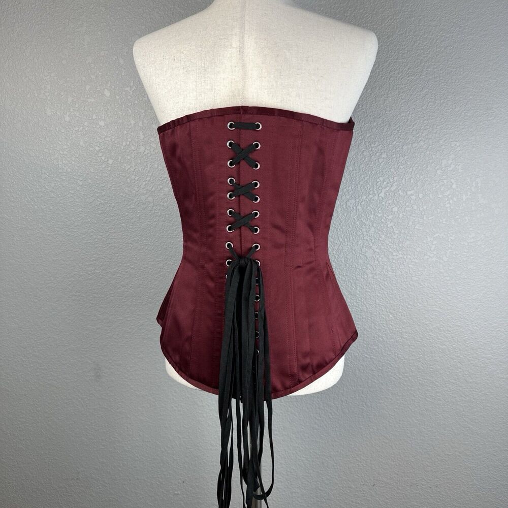 Strapless Burgundy Satin Corset Top - Picture 4 of 9